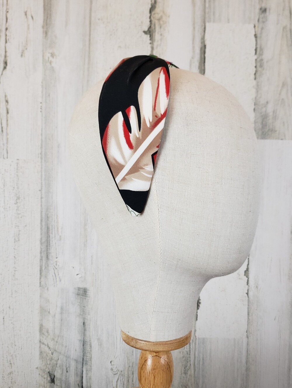 Floral Tropical Print Headband in Black, Red & Cream